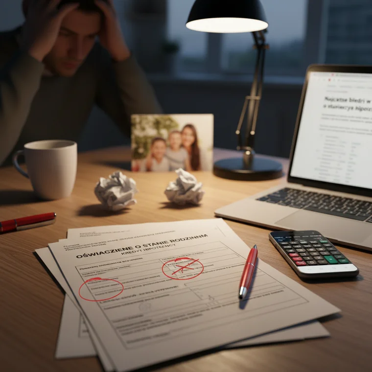 Para podczas spotkania z doradcą kredytowym aktualizuje dane rodzinne, aby uniknąć błędów w oświadczeniu o stanie rodzinnym przy hipotece