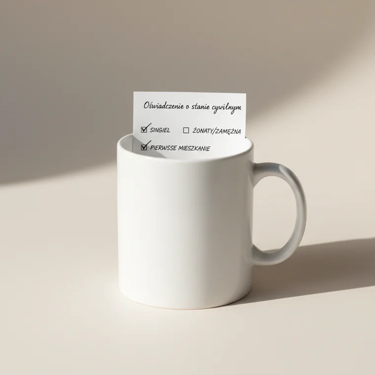 Singiel u notariusza podpisujący akt zakupu pierwszego mieszkania, wyjaśnienie czy musi składać oświadczenie o stanie rodzinnym przy zakupie nieruchomości