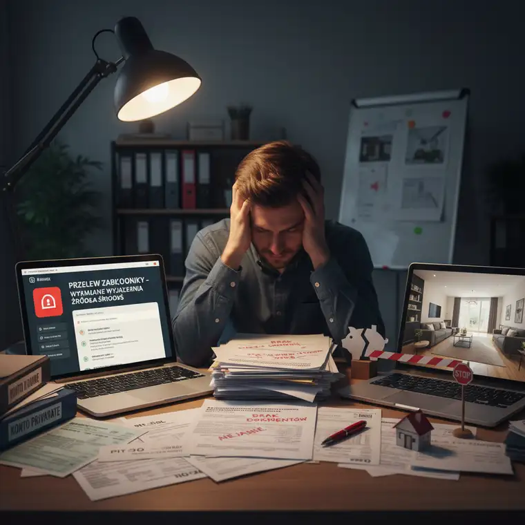 Schemat przepływu pieniędzy z konta firmowego na prywatne przed przelewem na zakup nieruchomości