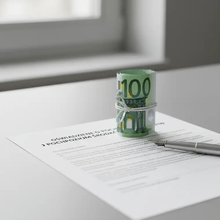 Para u notariusza analizuje dokumenty i omawia pochodzenie gotówki z konta oszczędnościowego przed zakupem mieszkania