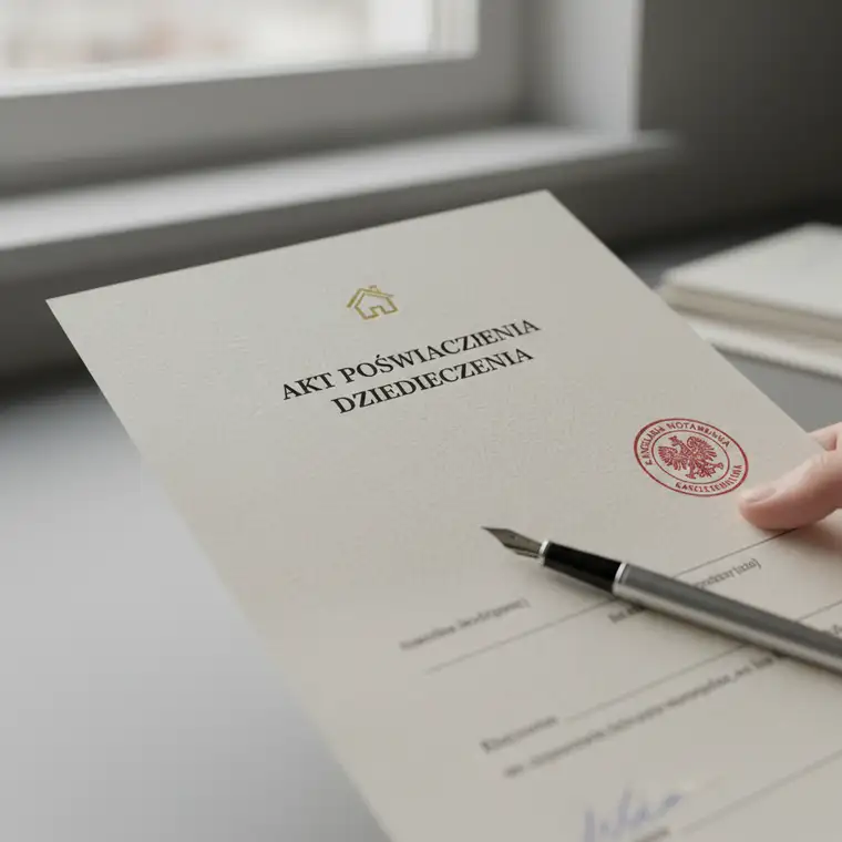 Spadkobiercy u notariusza przeglądają dokumenty, omawiając błędy we wniosku o akt poświadczenia dziedziczenia blokujące sprzedaż mieszkania