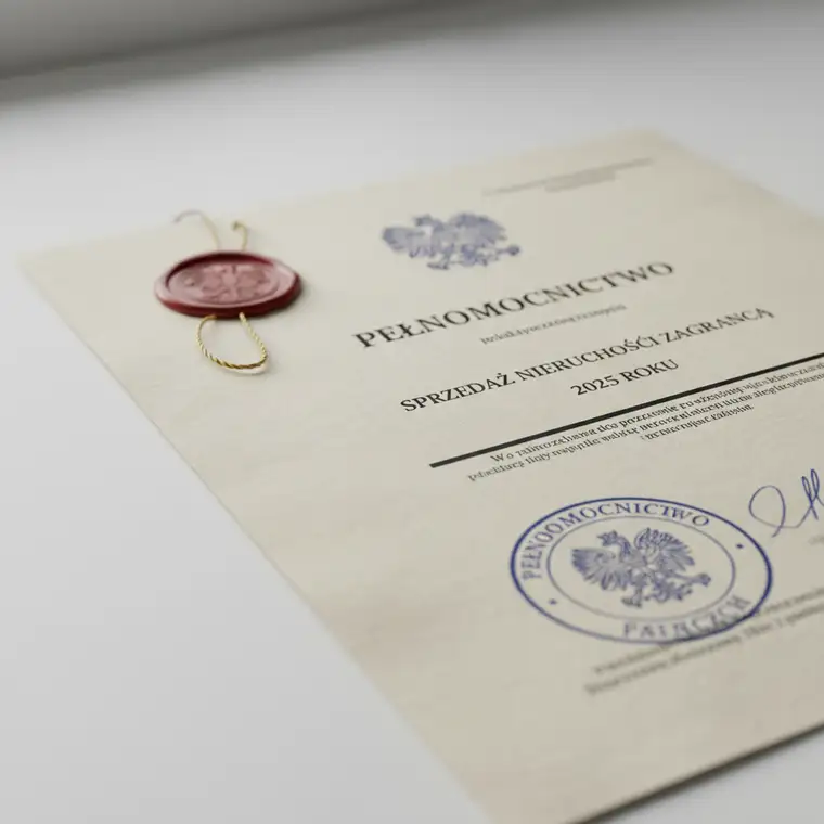 Para omawiająca pełnomocnictwo do sprzedaży mieszkania za granicą w 2025 roku przy dokumentach i laptopie