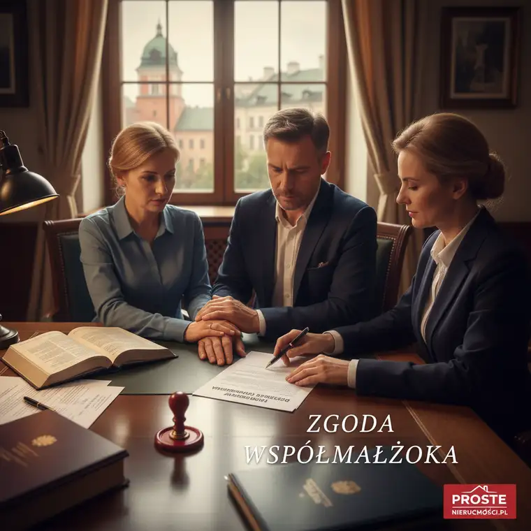 Notariusz wyjaśnia małżonkom zasady wspólności majątkowej i zgody współmałżonka przy pełnomocnictwie do sprzedaży mieszkania