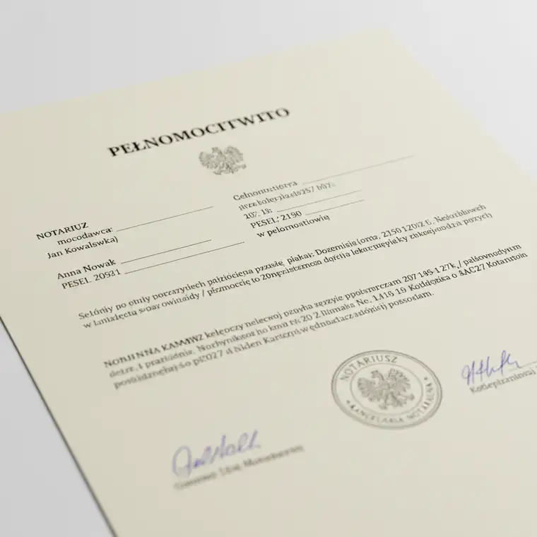 Kupujący weryfikuje pełnomocnictwo u notariusza przed zakupem mieszkania od osoby trzeciej, analizując akt notarialny krok po kroku